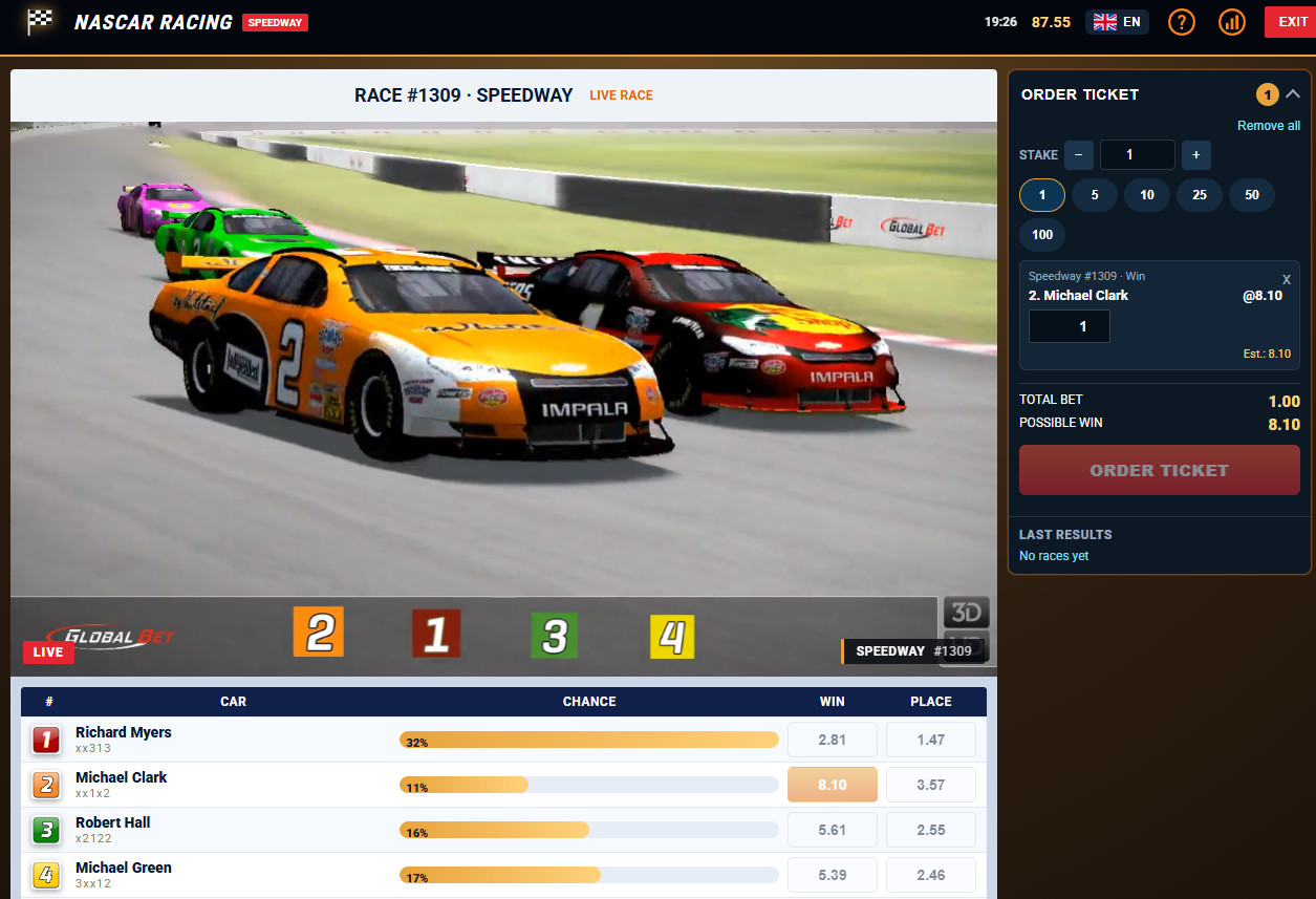 Auto racing:NASCAR   virtual sports with real-money betting.